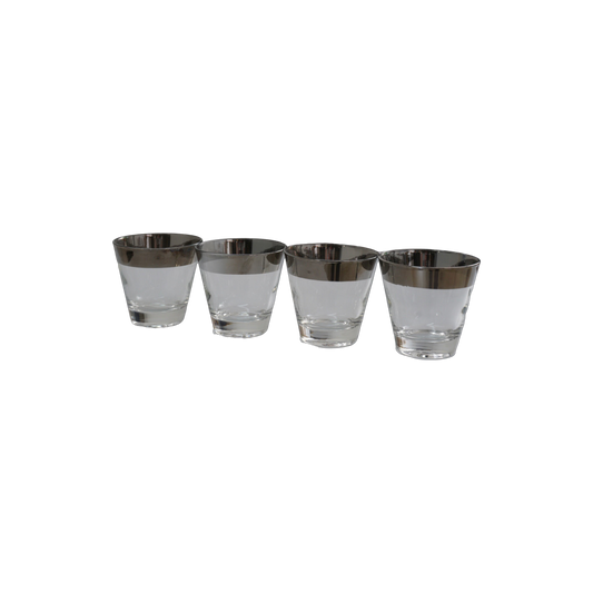 Set of 4 Silver Rimmed Rocks Glasses