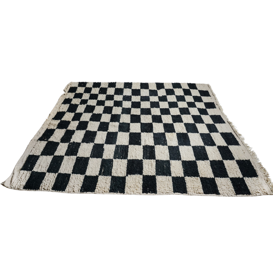 Black and White Checker Wool Rug