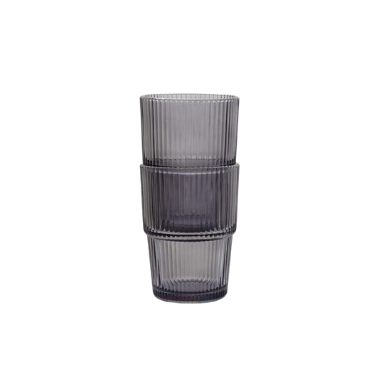 Pair of Ribbed Stacking Glasses - Smoked