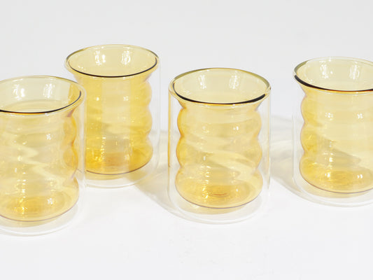 Set of 4 Double Walled Amber Glass Cups