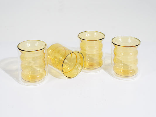 Set of 4 Double Walled Amber Glass Cups