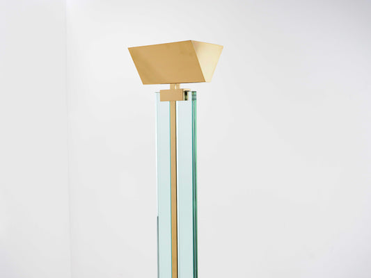 Glass & Brass Torchiere Lamp by Mauro Martini, 1970s