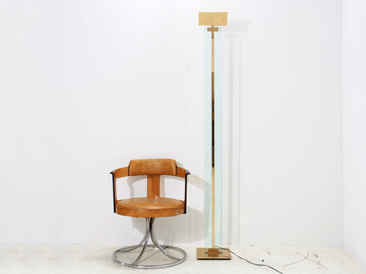 Glass & Brass Torchiere Lamp by Mauro Martini, 1970s