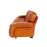 Italian Leather Channel Back Sofa, 1970s