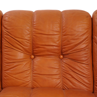 Italian Leather Channel Back Sofa, 1970s