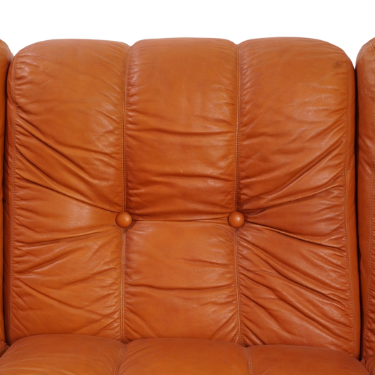 Italian Leather Channel Back Sofa, 1970s