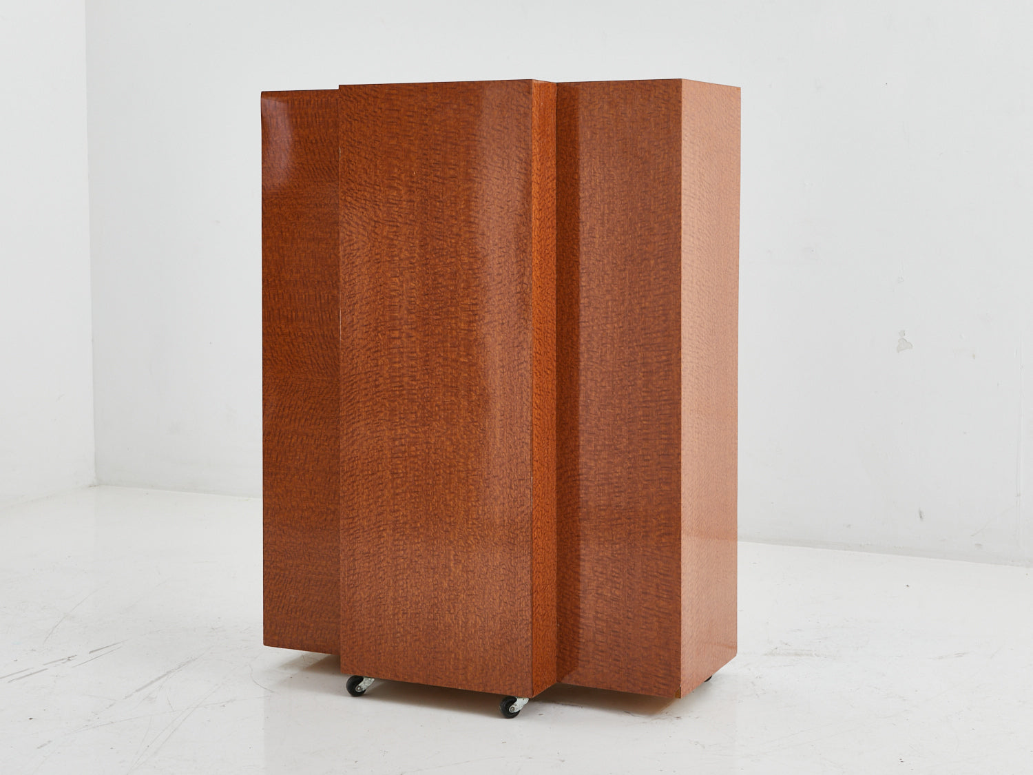Faux wood geometric pedestal from the 1980s
