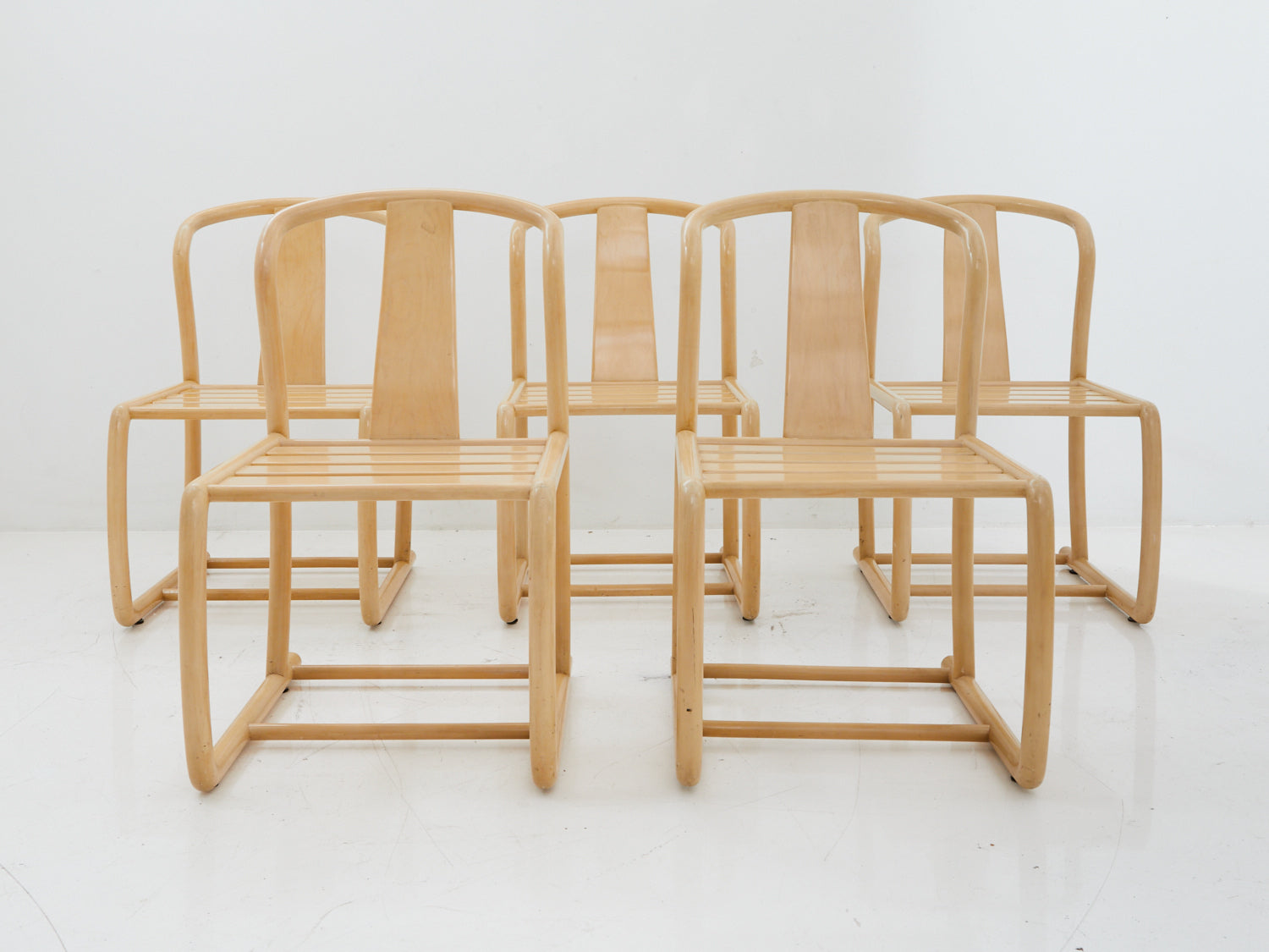 5 Italian bentwood chairs by Tecnosedia, front view