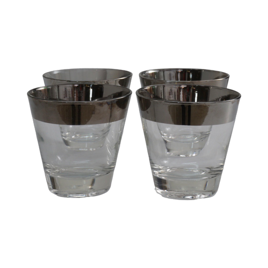 Set of 4 Silver Rimmed Rocks Glasses