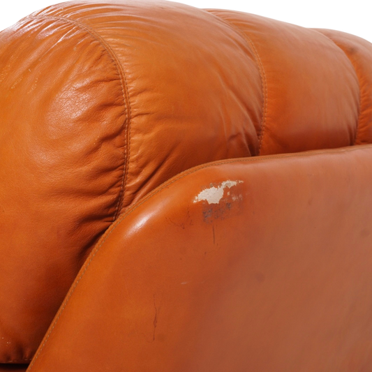 Italian Leather Channel Back Sofa, 1970s