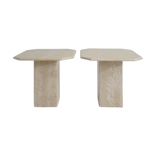 Pair of Travertine Pedestal Side Tables, 1980s