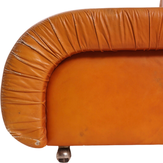 Italian Leather Channel Back Sofa, 1970s