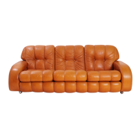 Italian Leather Channel Back Sofa, 1970s