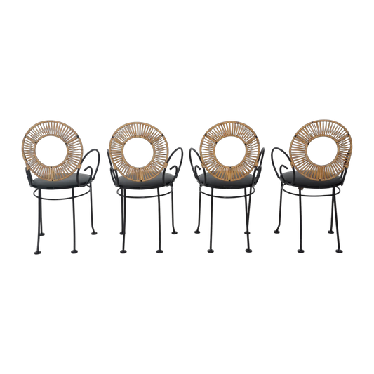 Rattan & Iron Chairs by Arthur Umanoff, 1960s