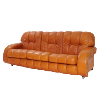 Italian Leather Channel Back Sofa, 1970s