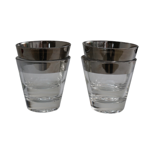 Set of 4 Silver Rimmed Rocks Glasses