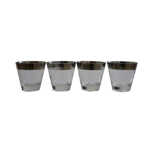 Set of 4 Silver Rimmed Rocks Glasses