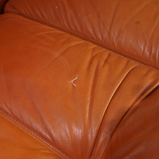 Italian Leather Channel Back Sofa, 1970s