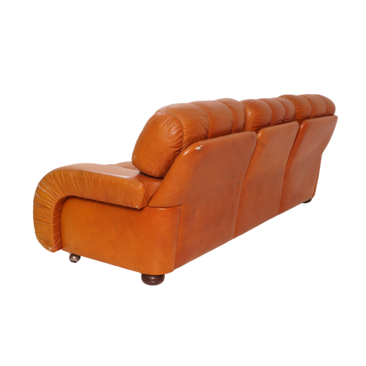 Italian Leather Channel Back Sofa, 1970s