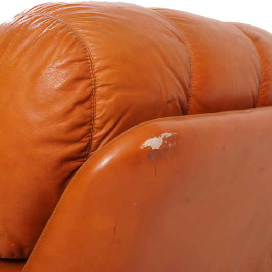 Italian Leather Channel Back Sofa, 1970s