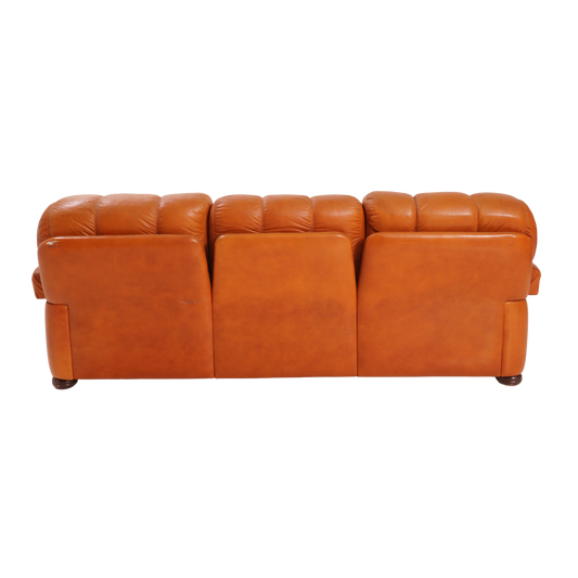 Italian Leather Channel Back Sofa, 1970s