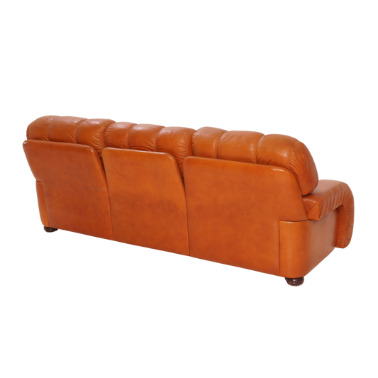 Italian Leather Channel Back Sofa, 1970s