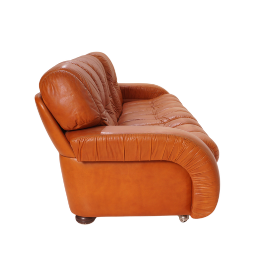 Italian Leather Channel Back Sofa, 1970s