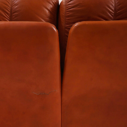 Italian Leather Channel Back Sofa, 1970s