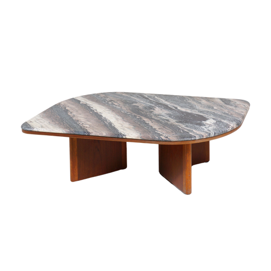 Marble And Teak Coffee Table