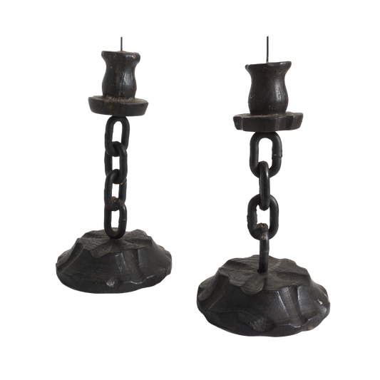 Pair of Sculpted Wood Candle Holders