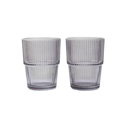 Pair of Ribbed Stacking Glasses - Smoked