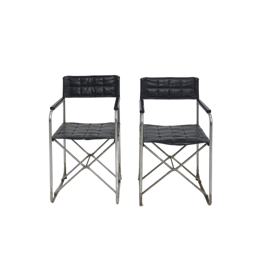 Pair of Vinyl & Steel Folding Chairs by Shigeru Uchida, 1960s