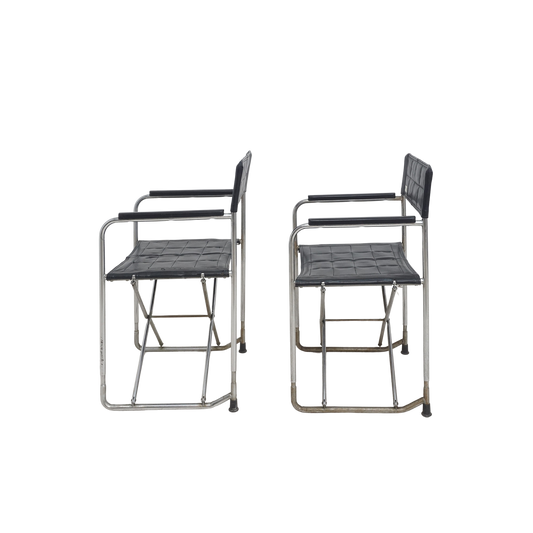 Pair of Vinyl & Steel Folding Chairs by Shigeru Uchida, 1960s