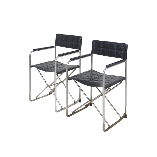 Pair of Vinyl & Steel Folding Chairs by Shigeru Uchida, 1960s