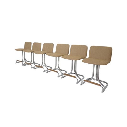 Set of 6 Tubular Chrome Swivel Barstools