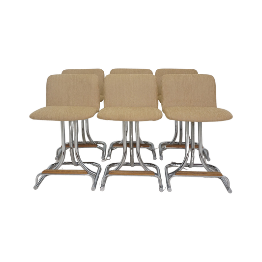 Set of 6 Tubular Chrome Swivel Barstools