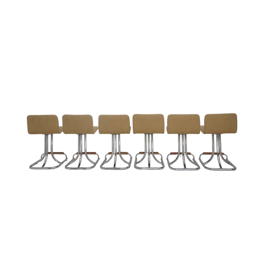 Set of 6 Tubular Chrome Swivel Barstools