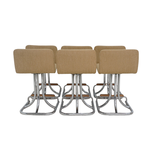 Set of 6 Tubular Chrome Swivel Barstools