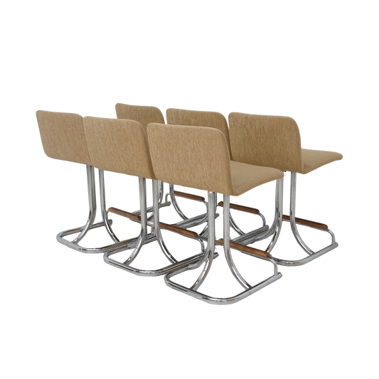 Set of 6 Tubular Chrome Swivel Barstools