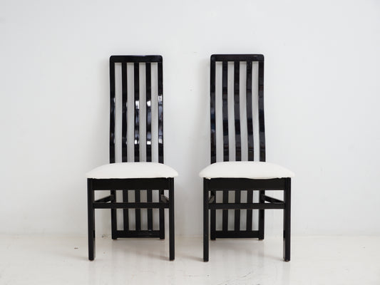 Pair of Black Lacquered Chairs, 1980s