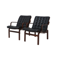 Pair of Beech and Leather Lounge Chairs