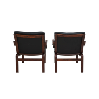 Pair of Beech and Leather Lounge Chairs