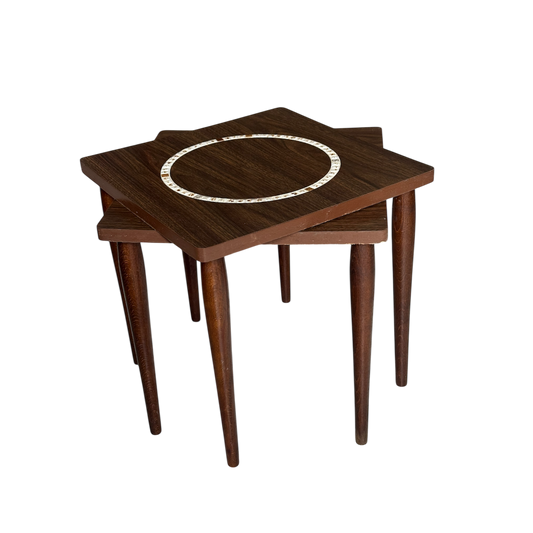 Pair of MCM Square Mosaic Side Stacking Drink Tables