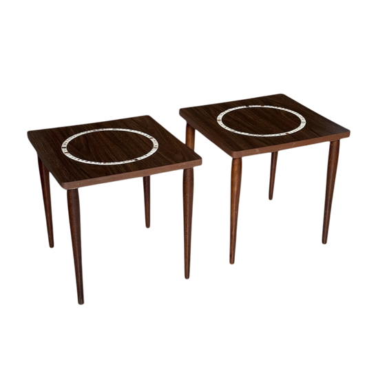 Pair of MCM Square Mosaic Side Stacking Drink Tables