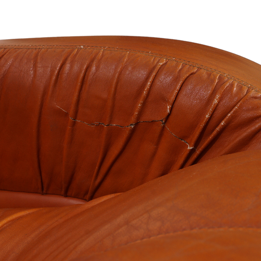 Italian Leather Channel Back Sofa, 1970s