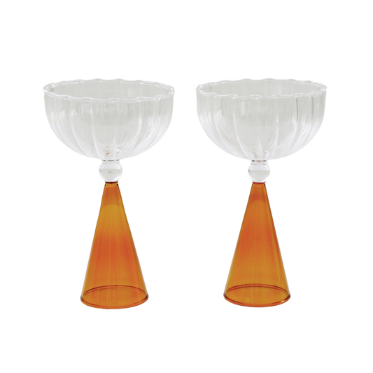 Pair of Amber Stemmed Coupes