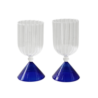 Pair of Blue Stemmed Wine Glasses
