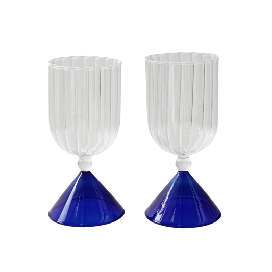 Pair of Blue Stemmed Wine Glasses