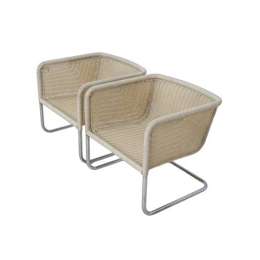 Pair of Woven Rattan Armchairs