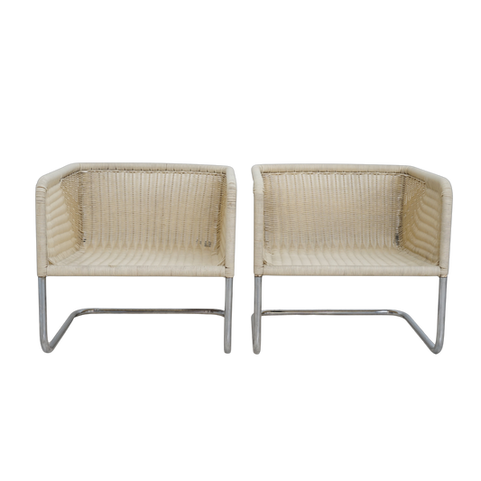 Pair of Woven Rattan Armchairs